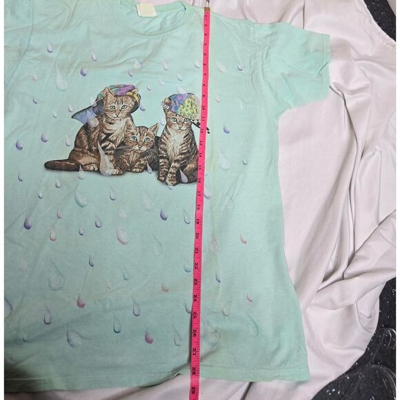 VINTAGE 90s mint green kittens in the rain short sleeve unisex tee shirt L - Picture 11 of 11